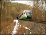 VT 11B der Vogtlandbahn unterwegs von Gera nach Weischlitz.Kurz vor dem Bahnhof Neumhle/Elster.