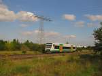 Vogtlandbahn VT 52 als EB 80638 von Erfurt Hbf nach Eichenberg, am 16.08.2012 in Erfurt Gispersleben.