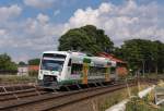 VT 53 der Vogtlandbahn aus Zwickau nach Hof. Der Regioshuttle ist getauft auf den Namen der Stadt Adorf im Vogtland.
Besonderheit die  Straenbahnausfhrung  mit Bremsleuchten und Blinkern.
10.08.2013 - Bahnstrecke 6362 Leipzig - Hof.