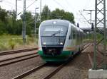 VT20 nach Adorf(Vogtl.)fährt am 13.08.2014 in den Bahnhof Neumark ein.