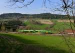 650 650 (VT 15) + 650 662 (VT 27) als RB nach Bayerisch Eisenstein am 26.04.2013 bei Triefenried. 