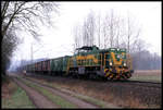 Am 18.3.2004 brachte die Dortmunder Eisenbahn wieder einmal einen Schrottzug zum Stahlwerk in Georgsmarienhütte. Um 9.38 Uhr kam Lok 401 damit über die Rollbahn in Lengerich -Schollbruch.