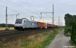 Nach Railpool folgt EVB,185 673-1 war ebenfalls mit einem langen Containerzug nach Bremen unterwegs (06.08.10 Dedensen-Gmmer)