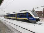 Im Bahnhof von Rathenow stand am 23.12.2010 ein Lint zur Erbrobungsfahrten vom Werk Astom aus Stendal .