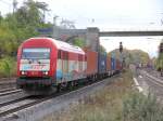 EVB/MWB 420 12 (223 032) mit Containerzug in Fahrtrichtung Norden. Aufgenommen am 18.10.2013 in Eichenberg.