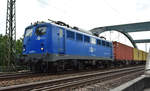 140 678-4 der EGP kommend mit Container aus dem Hagenower Land. Büchener Eisenbahnbrücke 24.07.2017