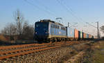 140 621 der EGP führte am 20.01.19 einen Containerzug durch Greppin Richtung Dessau.
