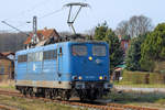 EGP Lok 151 118 des Kreidezuges bei Rangierarbeiten auf dem Bahnhof Lancken.