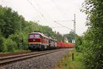 132 334-4, 140 789-9 und 140 772-5 (EBS) fuhren am 15.06.18 einen Holzzug von Stade nach Plauen/V. durch Jößnitz/V.