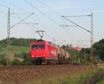145-CL 011 der HGK ist am 14. Mai 2012 mit einem Kesselzug bei Kronach unterwegs.
