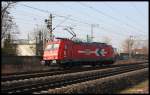 HGK 185585 kam am 29.2.2016 um 10.05 Uhr in Richtung Ruhrgebiet fahrend durch den Bahnhof Wunsdorf.