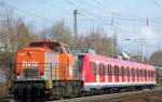 V 160.3 der hvle mit ET 422 002 auf Testfahrt gen Rhein. Die Aufnahme entstand bei Wiesbaden-Biebrich, 08.03.08.