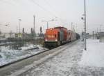 Hier V160.2 der hvle mit einem Gterzug in Richtung Berlin, bei der Durchfahrt am 19.12.2009 durch Angermnde.