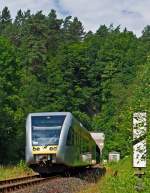 Stadler GTW 2/6 der Hellertalbahn hat am 03.07.2012 gerade den Alsdorfertunnel verlassen.