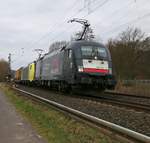 182 512 (ES 64 U2-12) + 189 989 (089) mit KLV-Zug in Fahrtrichtung Norden. Aufgenommen am 19.03.2016 in Wehretal-Reichensachsen.