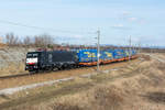 MRCE 189 201/ES 64 F4-201 mit LKW Walter Aufliegerzug unterwegs nach Rotterdam am 18.02.2021 zwischen Tulln Stadt und Tullnerfeld Bahnhof.