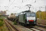 MRCE 189-287 mit Kesselzug in Düsseldorf Rath, November 2023.