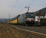 193 858 mit geschlossenen ARS-Autotransportwagen in Fahrtrichtung Norden. Aufgenommen in Ludwigsau-Friedlos am 07.03.2015.