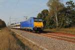 Die 146 522-8 mit dem Wagenpark der NOB als X 68904 von Warnemünde nach Leipzig Hbf am 096.09.2014 in Nassenheide.