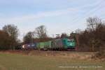 185 506-3 (Rail4Chem) mit einem Containerzug in Ratingen Lintorf, 18.