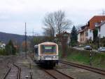 Das einzige  Moderne  Fahrzeug bei der SWEG Waibstadt ist momentan der knapp 30 Jahre alte VT 120 vom Typ NE 81. Am 17.03.2008 fhrt er auf dem Weg nach Aglasterhausen gerade in den Bahnhof von Waibstadt.