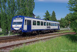 SWEG VT 127 verlässt am 14.06.2012 den Bahnhof Riegel-Ort in Richtung Riegel-DB. Rechts führt das Gleis Richtung Gottenheim.