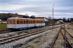 Bahnhof Amstetten (WEG) 1000 mm Spurweite: Am 13.04.1985 war es dort auf den Gleisen der WEG-Nebenbahn Amstetten-Laichingen schon ziemlich leer, nur noch der längere zusammenhängende