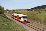 Am Nachmittag des 24.04.2020 fuhr SWEG/HzL 240 (650 636-3) als Ringzug (Rottweil - Bräunlingen Bahnhof) aus dem Haltepunkt von Rottweil Saline in Richtung Villingen.