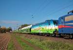 HSL 185 642-6 EcoRider (kalt) mit Autotransportzug in Mainz Bischofsheim Netztrennstelle