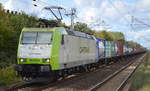 ITL Eisenbahngesellschaft mbH, Dresden [D] mit  185 517-0  [NVR-Nummer: 91 80 6185 517-0 D-ITL] und Containerzug am 02.10.19 Bahnhof Berlin-Hohenschönhausen.