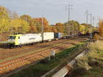ITL - Eisenbahngesellschaft mbH, 185 541-0 (NVR-Nummer: 91 80 6185 541-0 D-ITL) mit Containerzug auf dem südlichen Berliner Aussenring bei Diedersdorf am 13. November 2020.