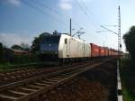 185 548-5 der ITL mit Containerzug hier bei Dresden-Stetzsch.27.09.08