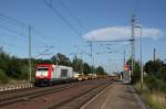 185 598-0 der ITL mit einem Containerzug in Richtung Braunschweig. Fotografiert am 06.07.2013 im Bahnhof Wefensleben. 