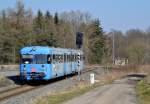 RB 34986 aus Klostermansfeld erreicht in wenigen Augenblicken die Endstation Wippra. 19.03.2015