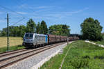 187 308 fährt mit dem Boschzug bei Übersee in Richtung München, aufgenommen am 11.