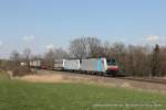 186 290-3 (Lokomotion) und 186 271-3 mit einem Güterzug in Hilperting, 28. März 2014