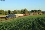 MGW-Services 193 845 mit einem Kohlezug zum Kraftwerk Stuttgart-Münster bei Helmsheim, 29.09.2015. Am Zugende schiebt die 277 803 (NIAG 2) nach.