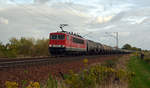 Die bei der MEG als Lok 708 geführte 155 046 schleppte am 29.10.16 einen Kesselwagenzug durch Zeithain Richtung Falkenberg(E).