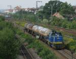 V 2102 (MaK G1206) der MWB mit einem Gterzug am 28.8.2008 in Regensburg.