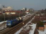 1116 912-5 der MWB passiert mit ihrer leichten Fracht als DGS 59101 Kln-Eifeltor Gbf - Donauwrth das Dyckerhoff Zementwerk zwischen Wiesbaden-Ost und Mainz-Kastel. 17.02.10