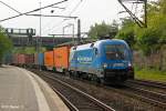 MWB 182 911-8 Taurus mit einem Containerzug am 07.05.2014 in Hamburg Harburg.