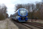 SA 139 020 bzw. VT 632 011 am 9.3.2019 kurz vor der Einfahrt in Gorgast. Ziel: Berlin Ostkreuz. Dieses Fahrzeug ist eines von vier neuen PESA-Link-Fahrzeugen, das die NEB seit Dezember 2019 einsetzen kann. Damit verfügt sie nun über 11 dieser Fahrzeuge. Die Neuzugänge benötigten eine eigene EBA-Zulassung und auch eine eigene polnische Zulassung (der Endbahnhof dieser Strecke liegt in Polen), weil sich Zulassungsvorschriften geändert haben. Trotz der Neuzugänge beobachtet man auf dieser fahrgastreichen Strecke weiterhin einteilige Triebzüge.