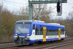 RB27 von Berlin Gesundbrunnen nach Basdorf mit NEB VT 004 (95 80 0650 536-5 D-NEBB) am 27.03.19 Berlin-Pankow.