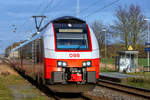 ÖBB Cityjet (Disiro ML) als RE9 nach Stralsund fährt in Teschenhagen an den Bahnsteig. - 15.02.2020
