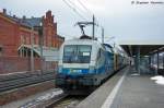 1116 911-7 (182 911-8) MWB - Mittelweserbahn GmbH fr ODEG - Ostdeutsche Eisenbahn GmbH mit dem RE4 (RE 37327) von Rathenow nach Ludwigsfelde in Rathenow. Vermutlich hatte der KISS ET 445.102 den Dienst verweigert und deshalb kam die Metronom Reserve zum Einsatz. 14.02.2013