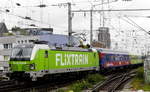 193 827 mit FlixTrain 1802 zur Fahrt nach Hamburg bei der Einfahrt in den Kölner Hbf am 17.4.19. Als sie mir im Februar zum ersten Mal vor die Linse kam /vgl. ID 1131215), war sie noch eine ganz normale Railpool-Lok; jetzt ist sie eine  echte  FlixTrain-Maschine.
