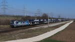 Railpool 193 999 mit einem erlesenen Autozug bestehend aus den neuesten Porsche-Modellen in Götzendorf/Leitha. 31.03.2021