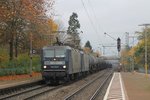 RHB 115 (143 068-5, Baujahr: 1985) en RHB 114 (143 056-0, Baujahr: 1985) der RBH Logistics GmbH mit einem Güterzug von Holthausen auf Bahnhof Ibbenbüren am 6-11-2015.