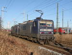 143 079-2+143 041-2 als Leerfahrt Wismar-Rostock bei der Einfahrt im Rostocker Hbf.06.01.2017 