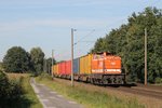 28 (423 013-2, Baujahr: 1963) der Regionalverkehr Münsterland GmbH (RVM) mit einem Güterzug Dörpen-Rheine bei Leschede am 2-10-2015.